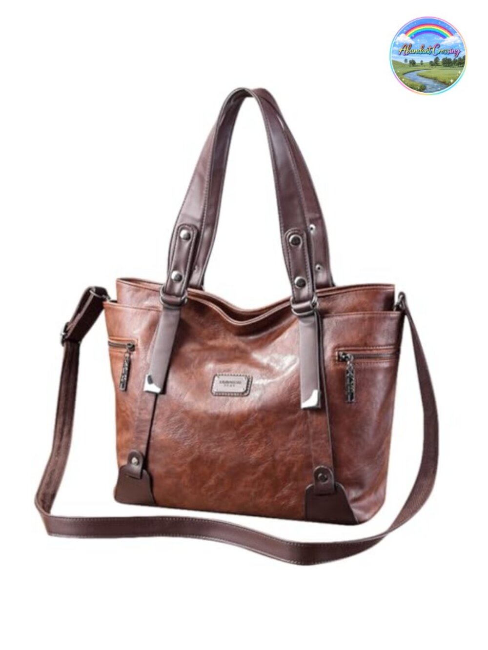 PU Leather Tote Bag with Multiple Pockets and Compartments